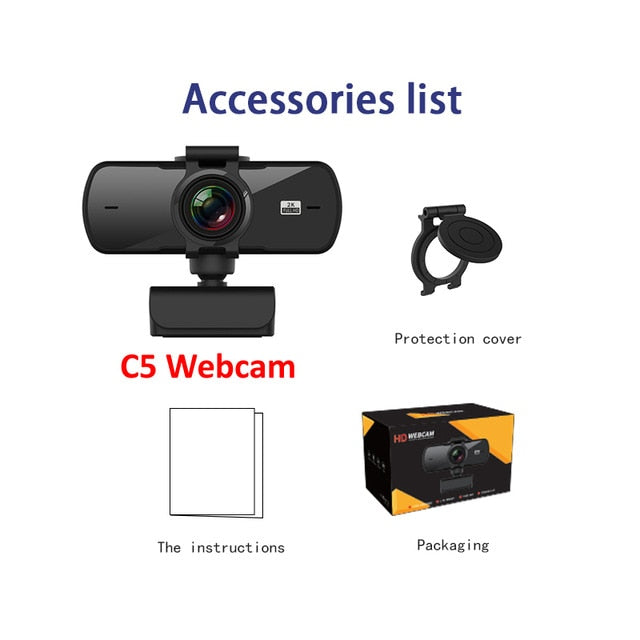 2K Computer PC WebCamera with Microphone for Live Broadcast Video